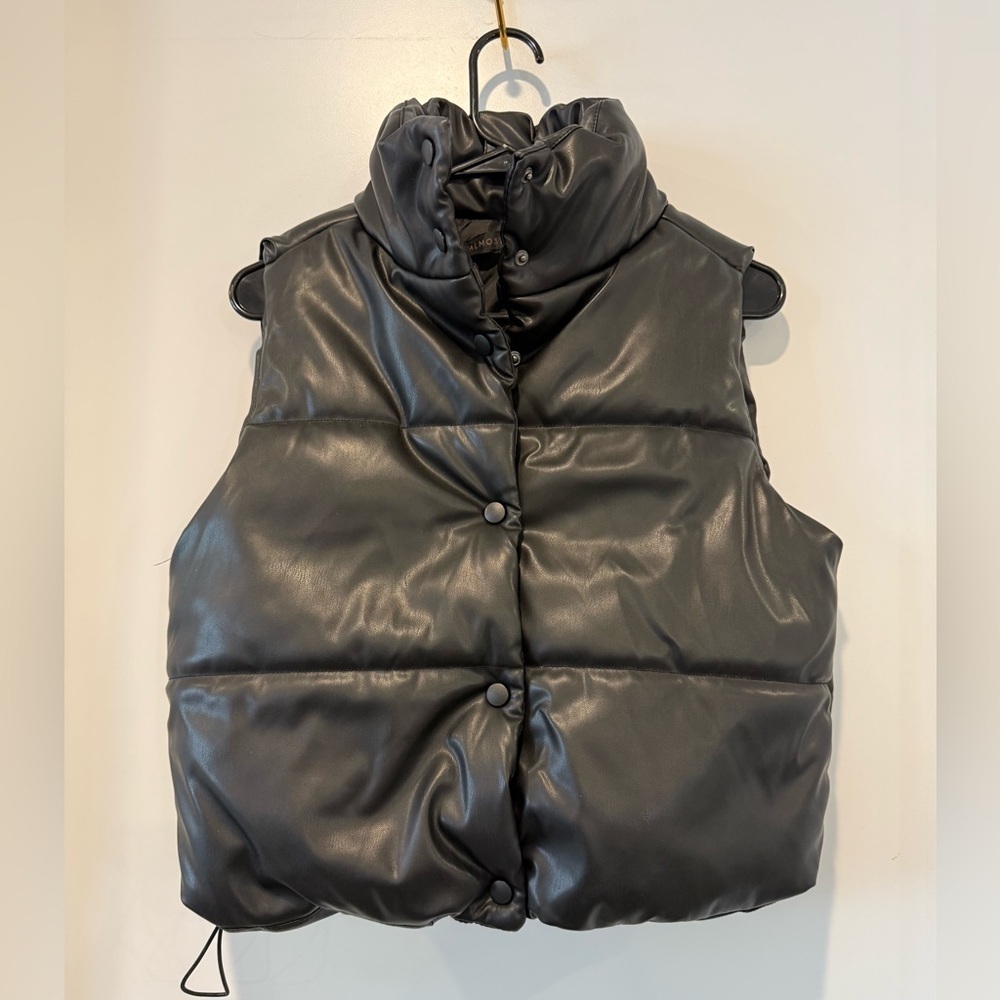 Faux Leather Puffer Vest